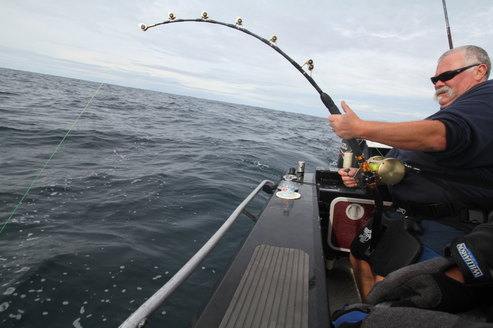 A strong harness is essential for heavy tackle stand-up fishing - there's lots of load on that rod tip