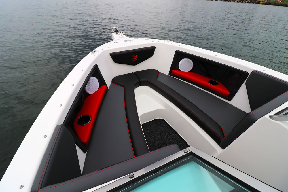 Flexible seating options include a removable fishing platform in the bowrider in the versatile series of Revival boats.